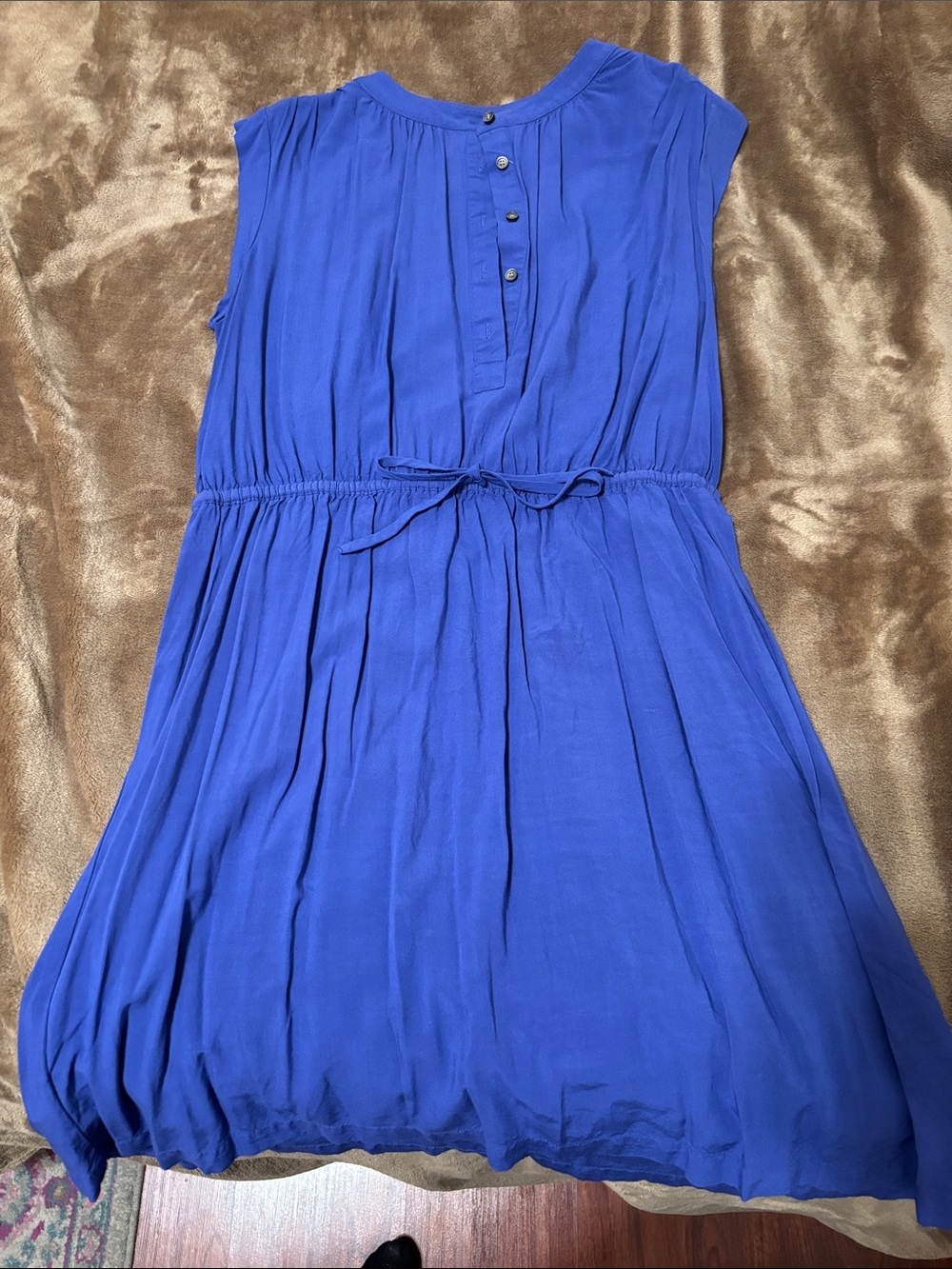LOFT Royal Blue Cap-Sleeve Tie-Waist Pleated Dress